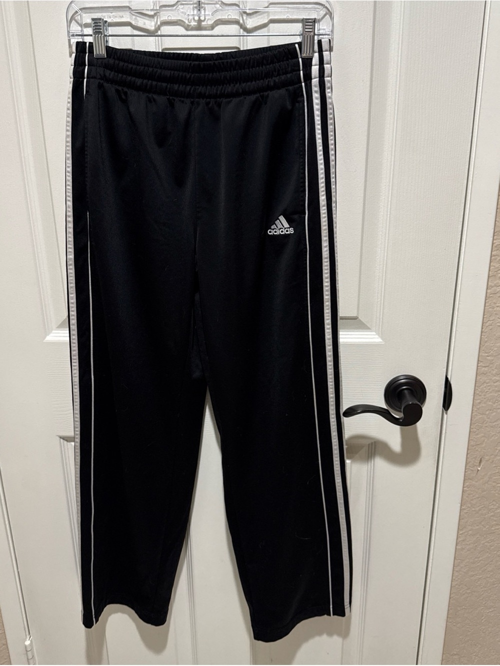 Adidas Youth Track Pants Large 14/16 Black White 3-Stripes Warm Up Athletic Kids